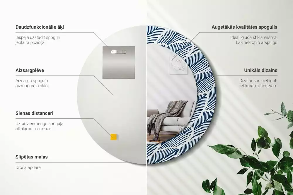 Espejo redondo impreso Hojas