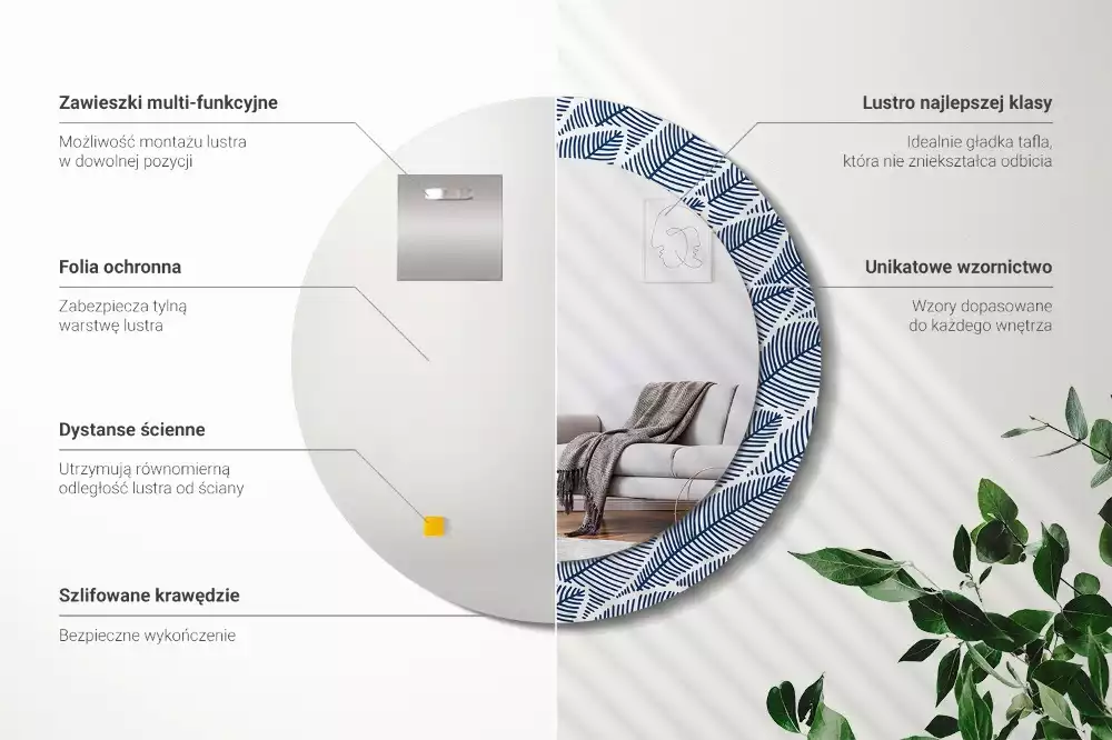 Espejo redondo impreso Hojas