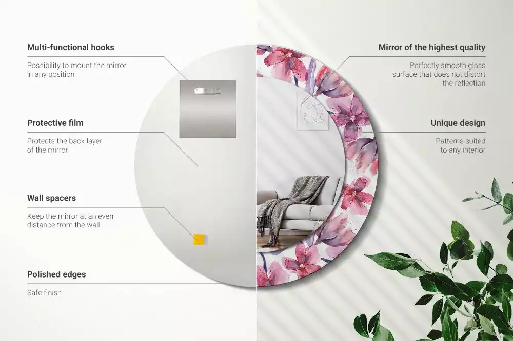 Espejo redondo estampado flores de acuarela