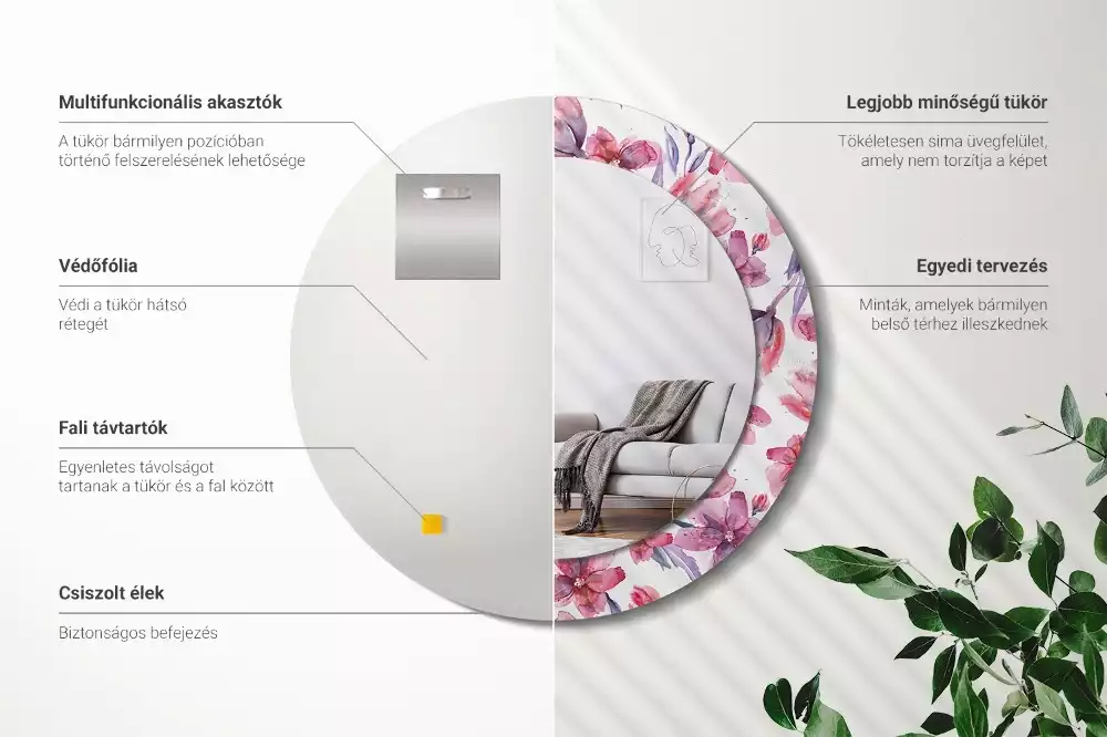 Espejo redondo estampado flores de acuarela