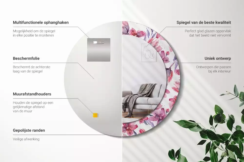 Espejo redondo estampado flores de acuarela