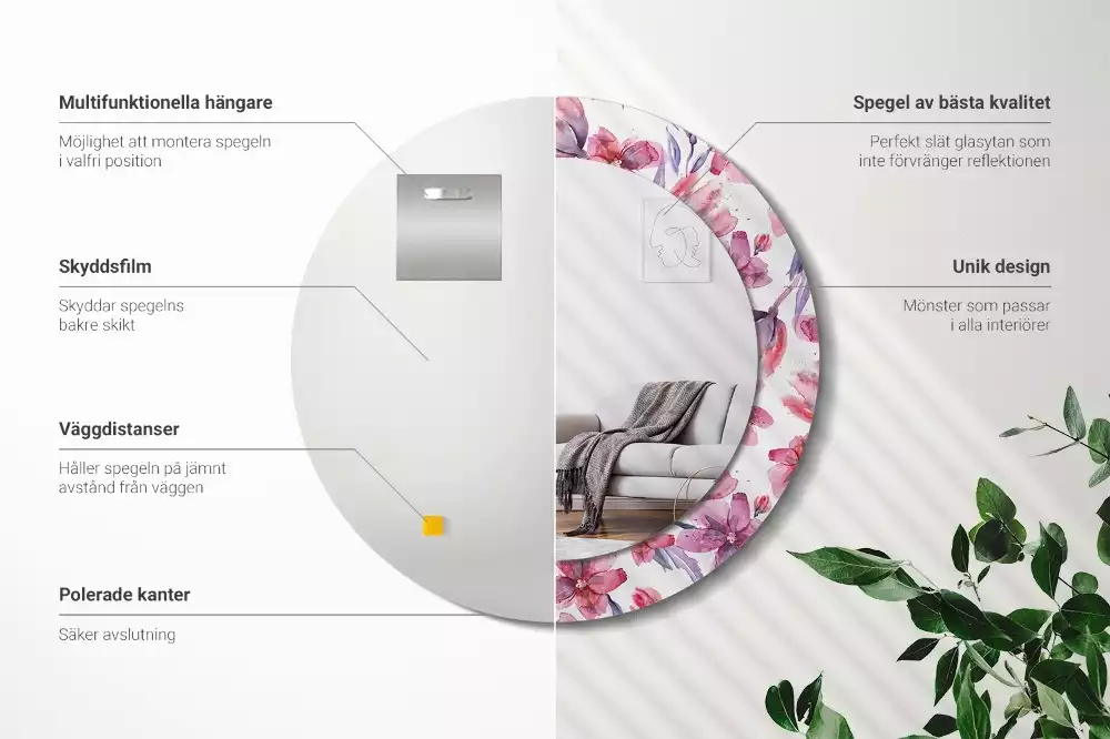 Espejo redondo estampado flores de acuarela