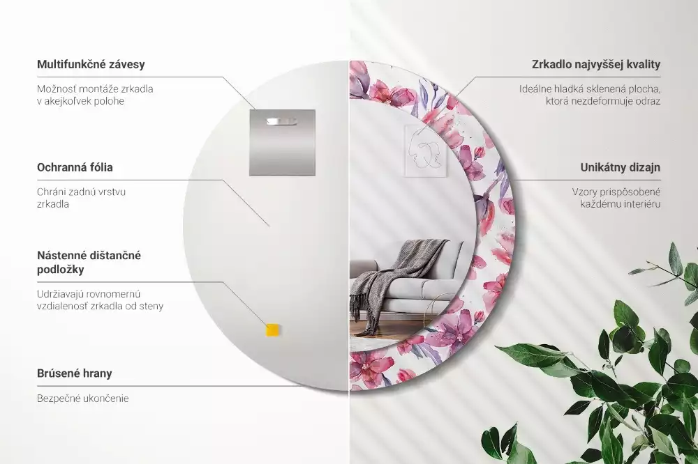 Espejo redondo estampado flores de acuarela