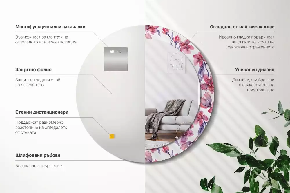 Espejo redondo estampado flores de acuarela