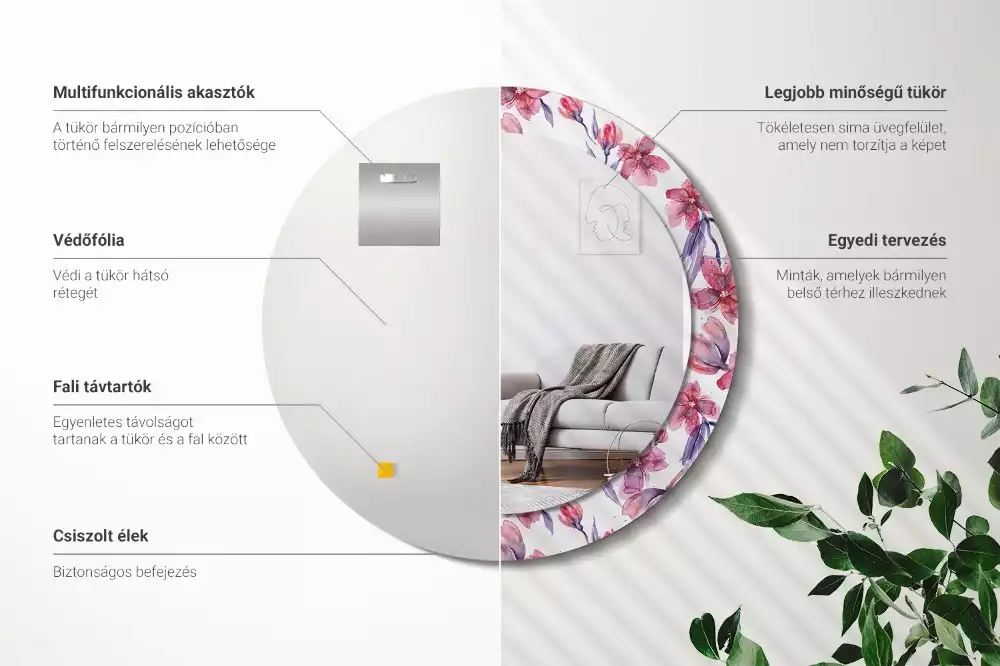 Espejo redondo estampado flores de acuarela