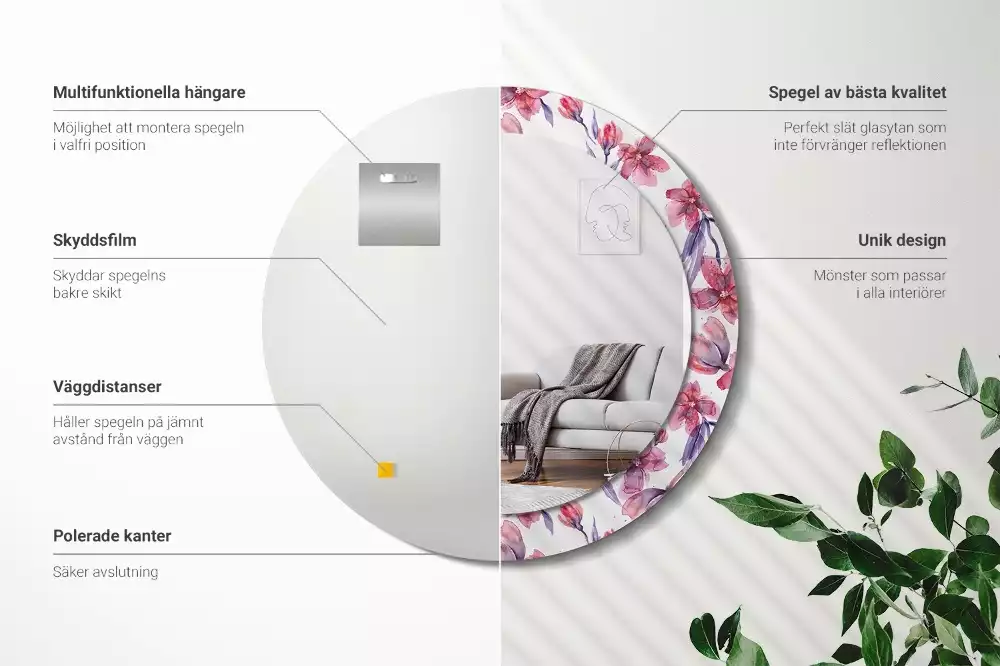 Espejo redondo estampado flores de acuarela