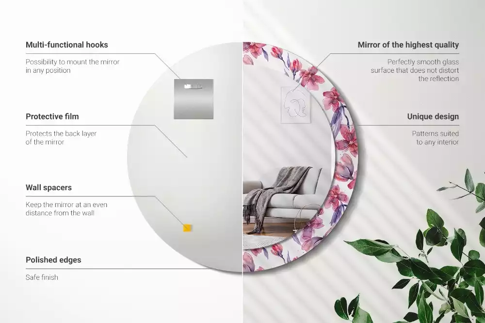 Espejo redondo estampado flores de acuarela