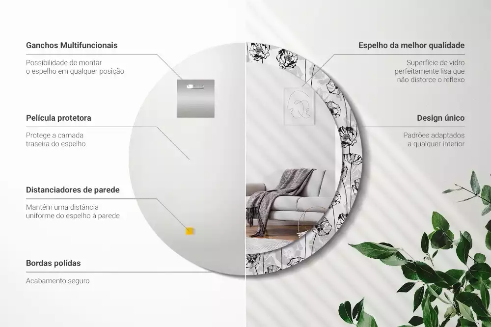 Espejo redondo impreso flores de amapola