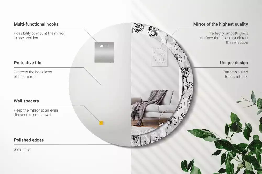 Espejo redondo impreso flores de amapola