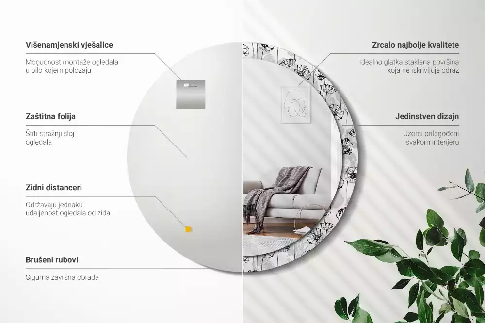 Espejo redondo impreso flores de amapola