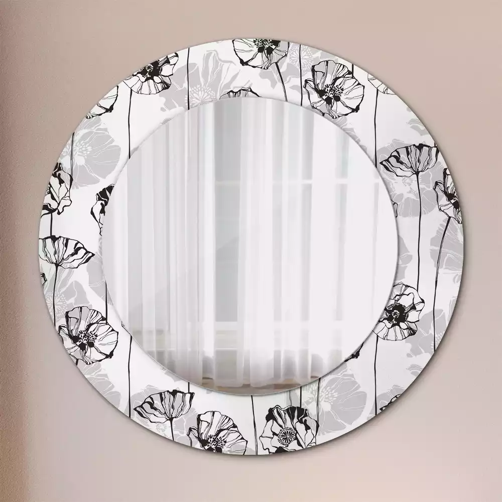 Espejo redondo impreso flores de amapola