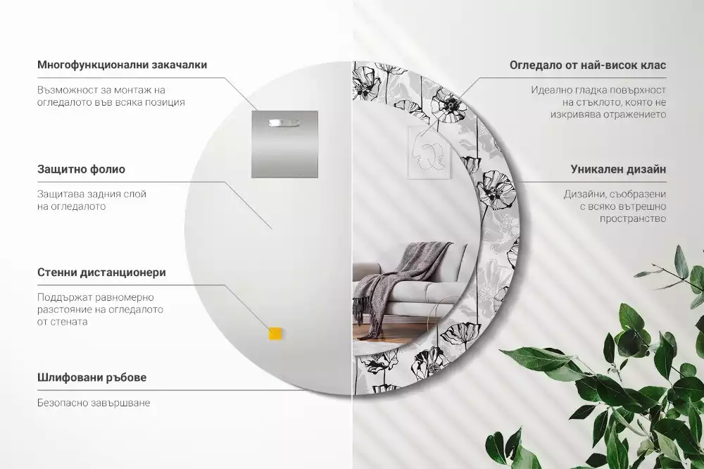 Espejo redondo impreso flores de amapola