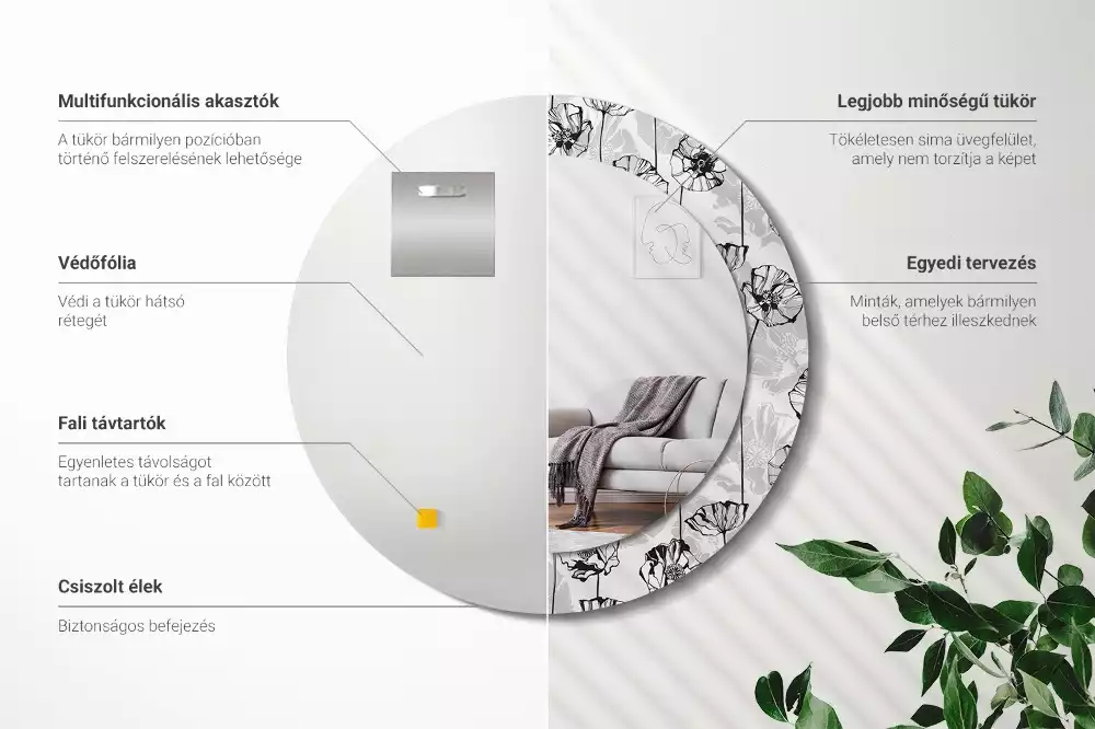 Espejo redondo impreso flores de amapola