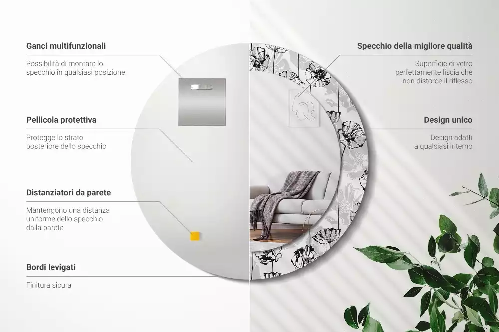 Espejo redondo impreso flores de amapola