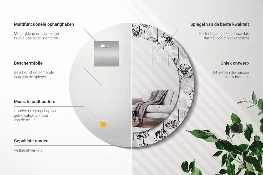 Espejo redondo impreso flores de amapola