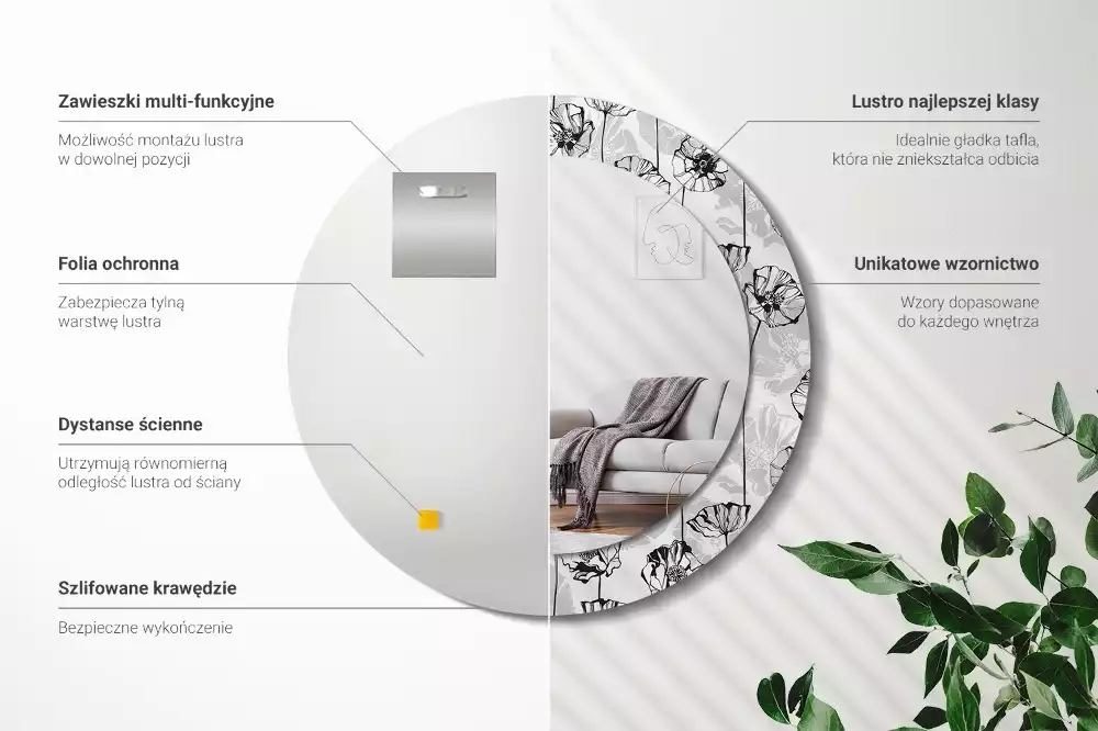 Espejo redondo impreso flores de amapola