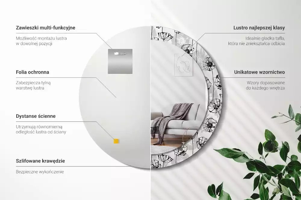 Espejo redondo impreso flores de amapola