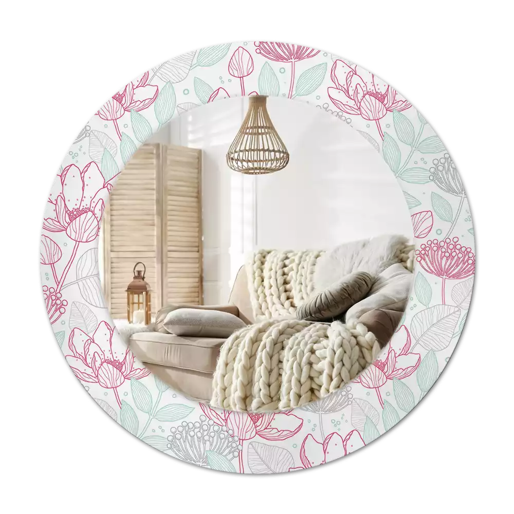 Espejo redondo con decoración Flores