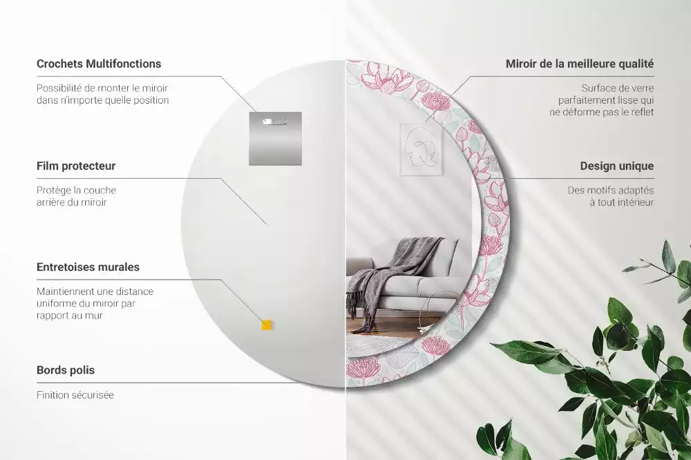 Espejo redondo con decoración Flores