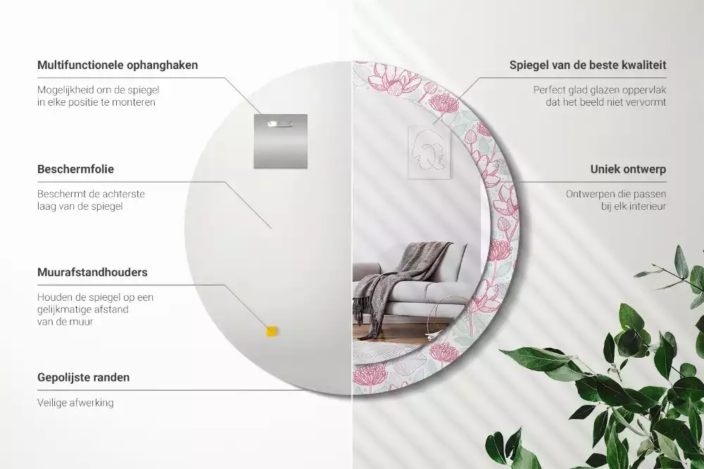 Espejo redondo con decoración Flores