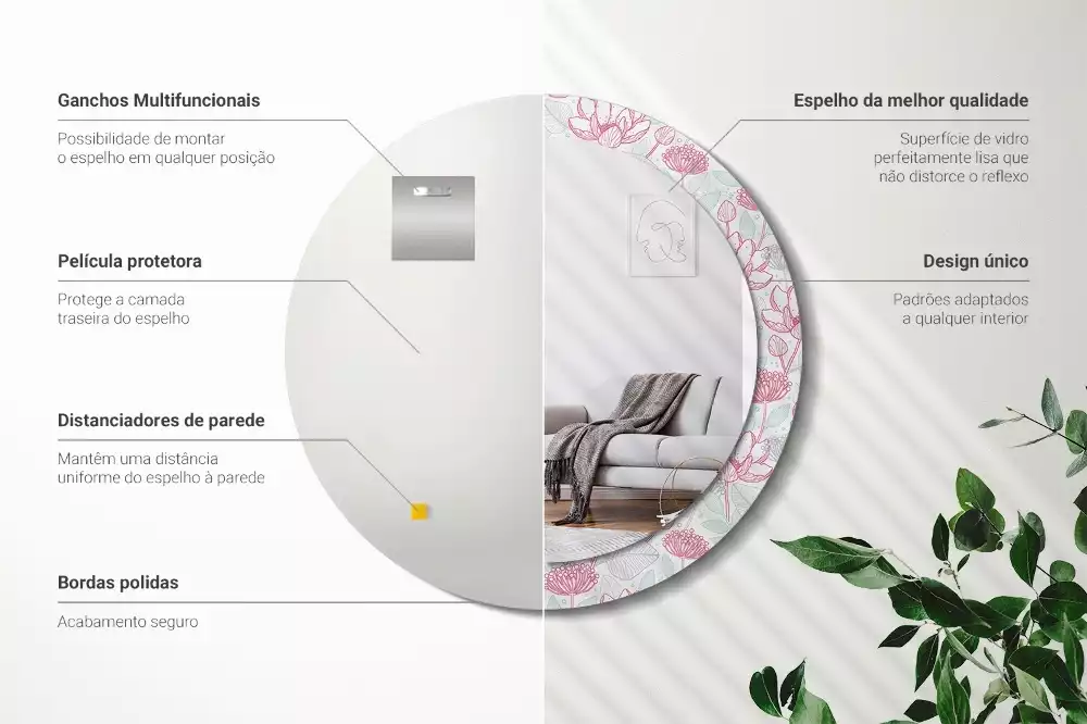 Espejo redondo con decoración Flores