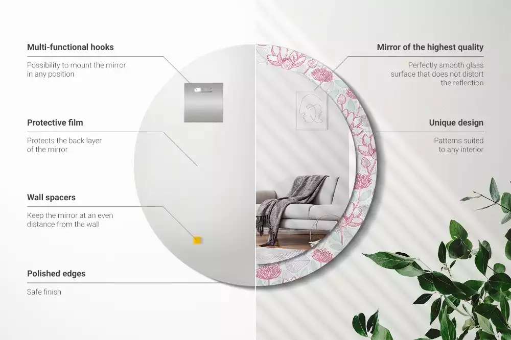 Espejo redondo con decoración Flores