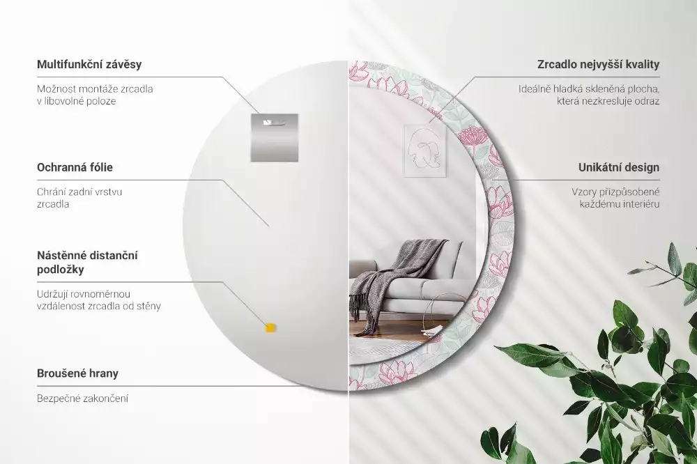 Espejo redondo con decoración Flores