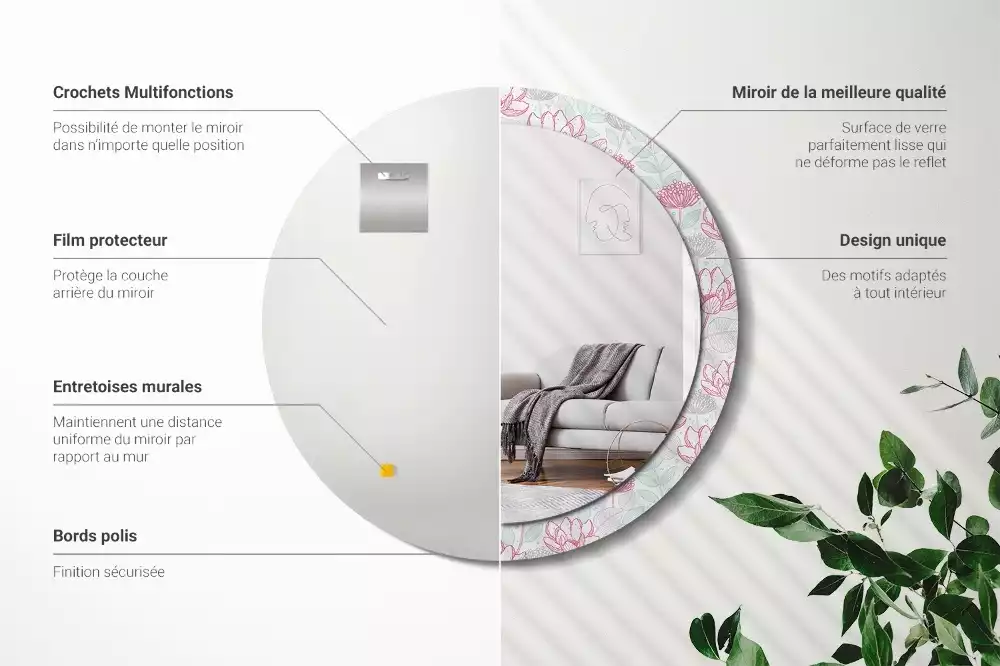Espejo redondo con decoración Flores