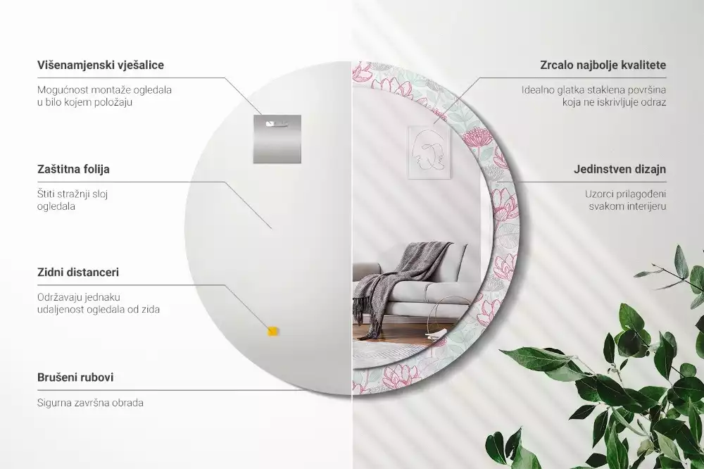 Espejo redondo con decoración Flores