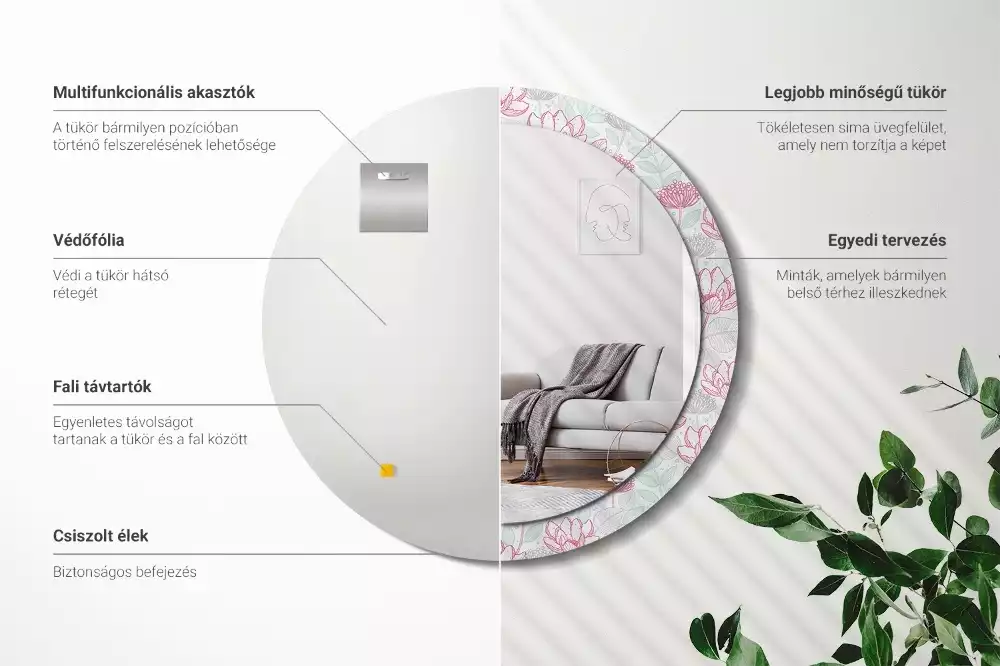 Espejo redondo con decoración Flores