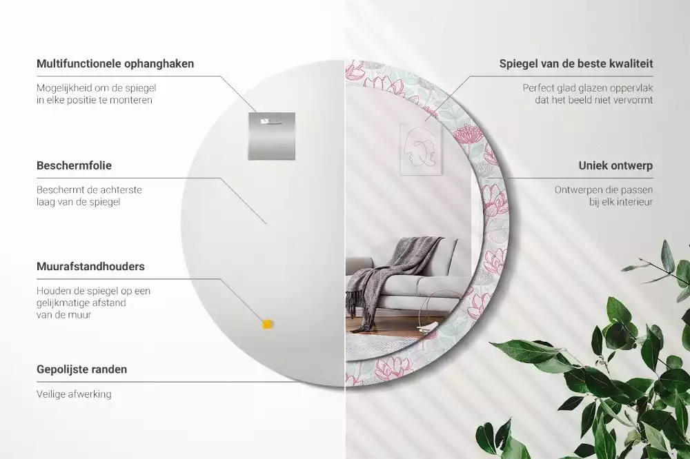 Espejo redondo con decoración Flores