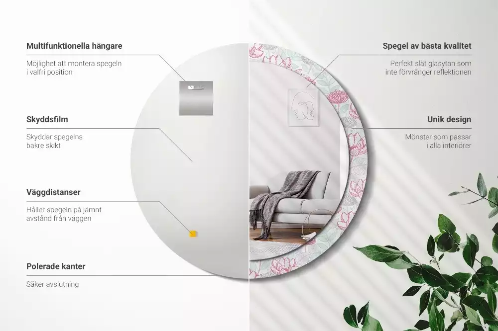 Espejo redondo con decoración Flores