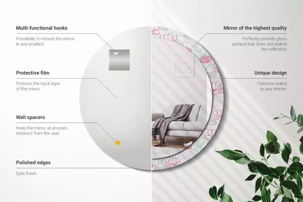 Espejo redondo con decoración Flores