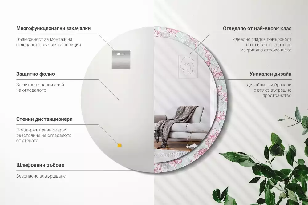 Espejo redondo con decoración Flores