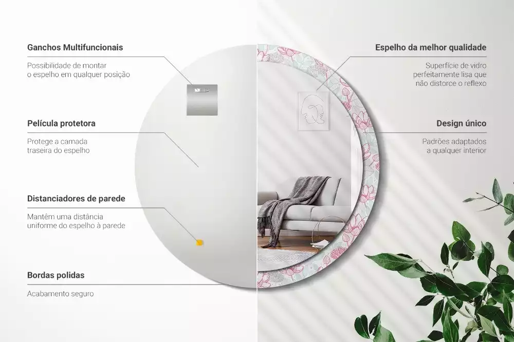 Espejo redondo con decoración Flores