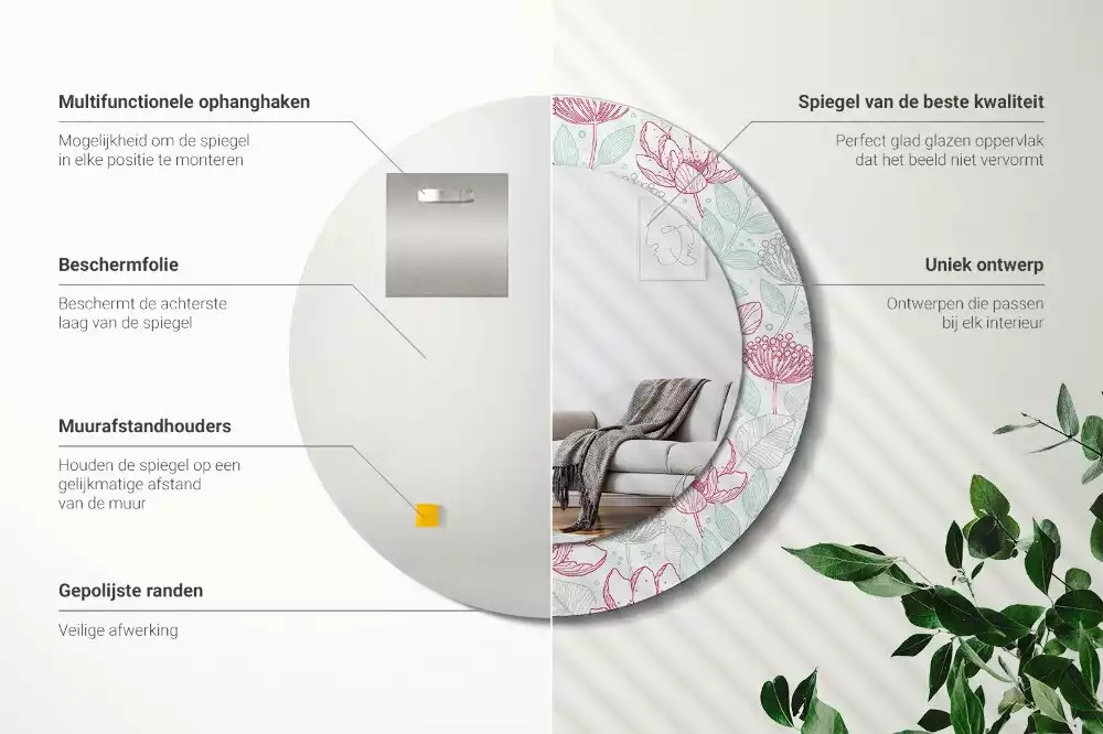 Espejo redondo con decoración Flores