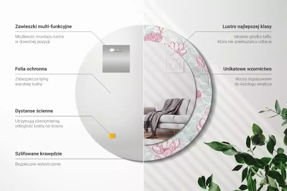 Espejo redondo con decoración Flores