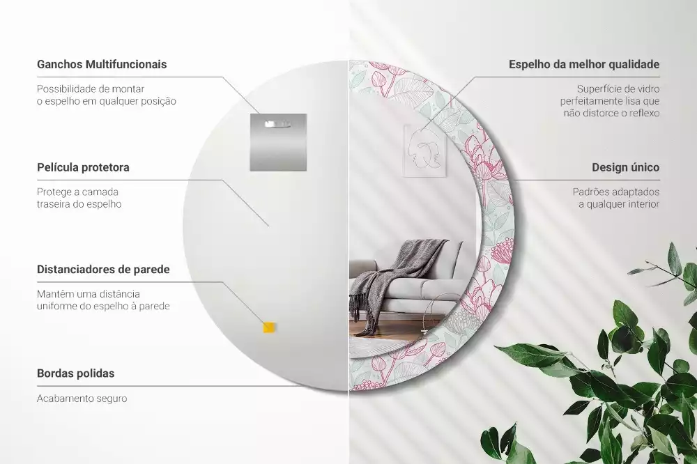 Espejo redondo con decoración Flores