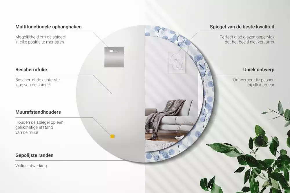 Espejo redondo estampado Ramas hojas