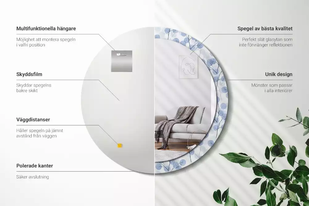 Espejo redondo estampado Ramas hojas