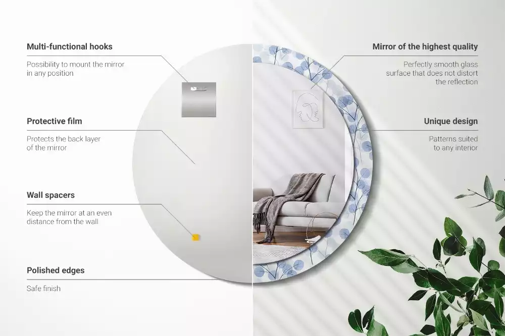 Espejo redondo estampado Ramas hojas