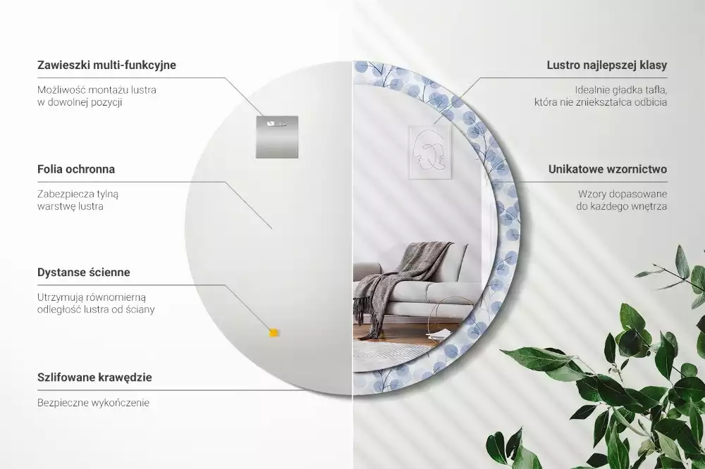 Espejo redondo estampado Ramas hojas