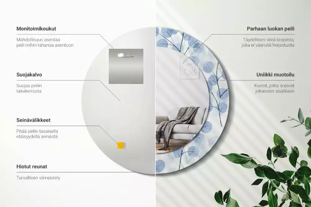 Espejo redondo estampado Ramas hojas