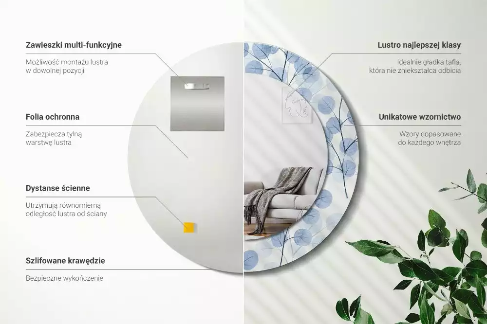 Espejo redondo estampado Ramas hojas