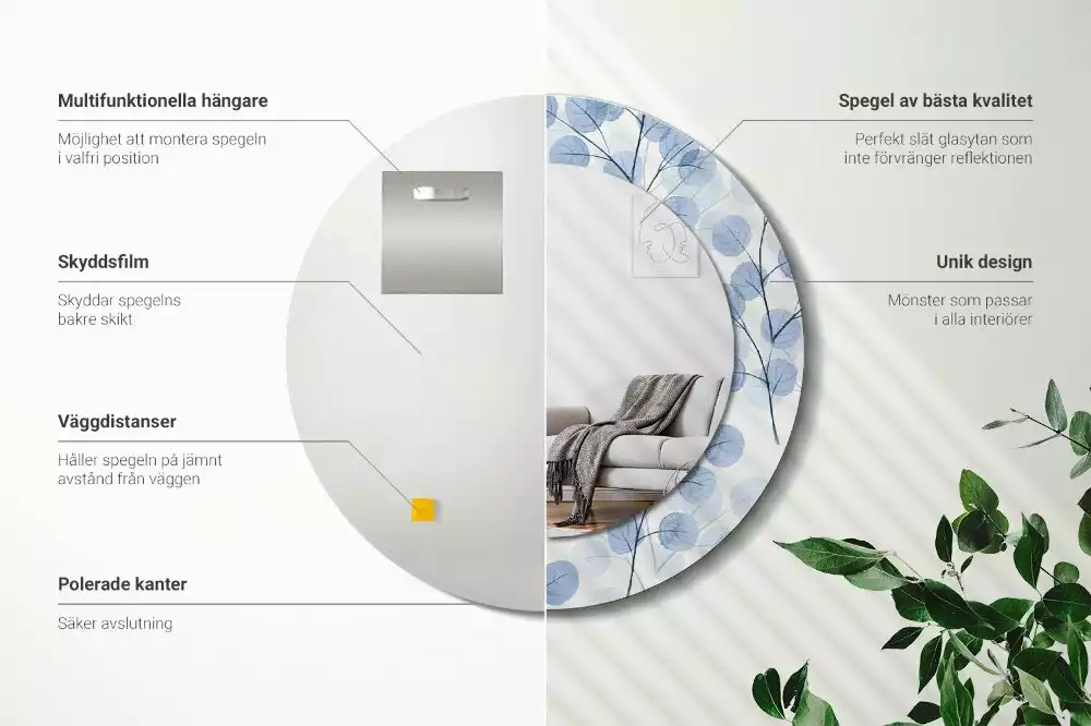 Espejo redondo estampado Ramas hojas