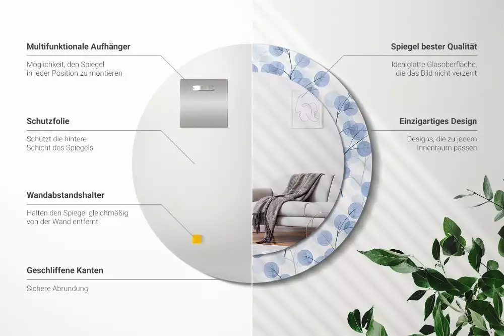 Espejo redondo estampado Ramas hojas