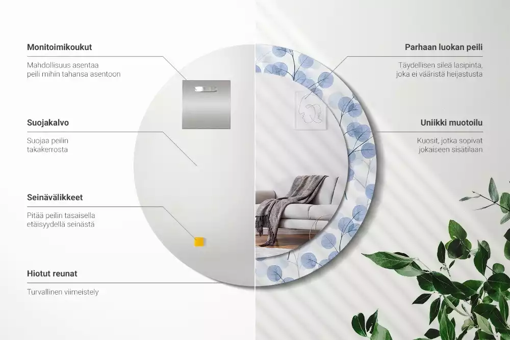 Espejo redondo estampado Ramas hojas