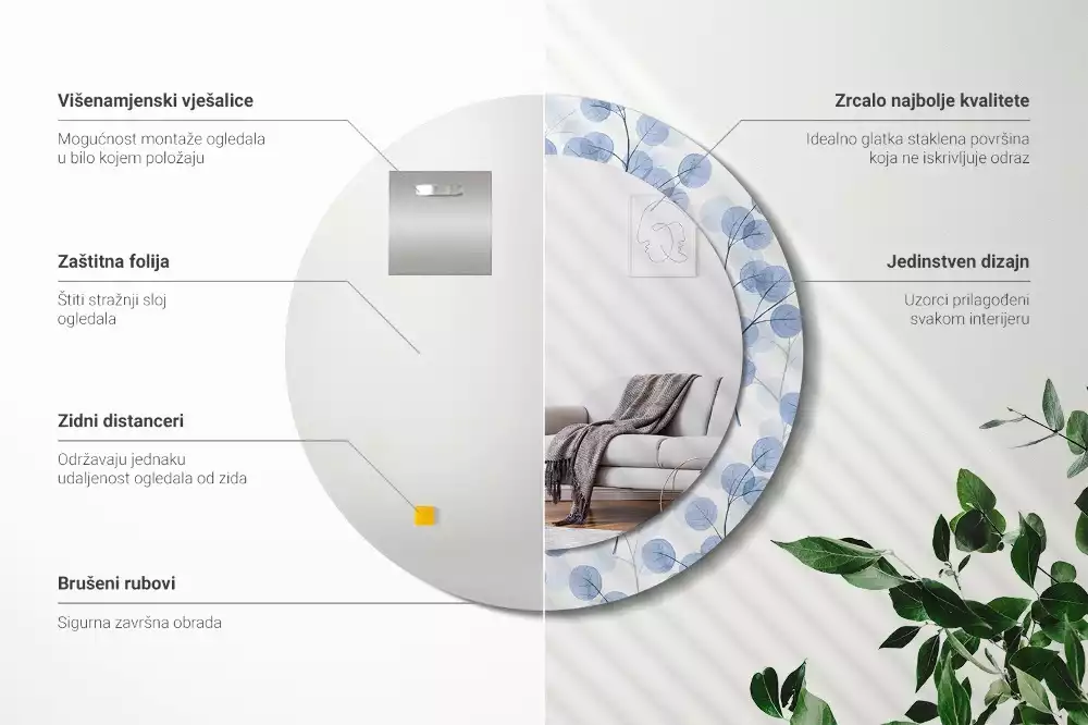 Espejo redondo estampado Ramas hojas