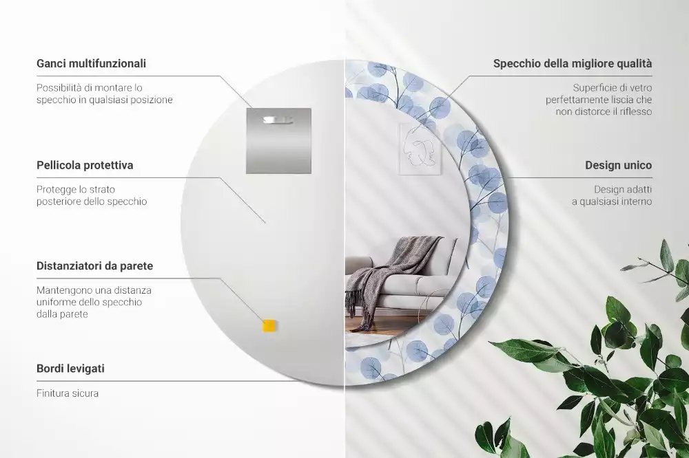 Espejo redondo estampado Ramas hojas