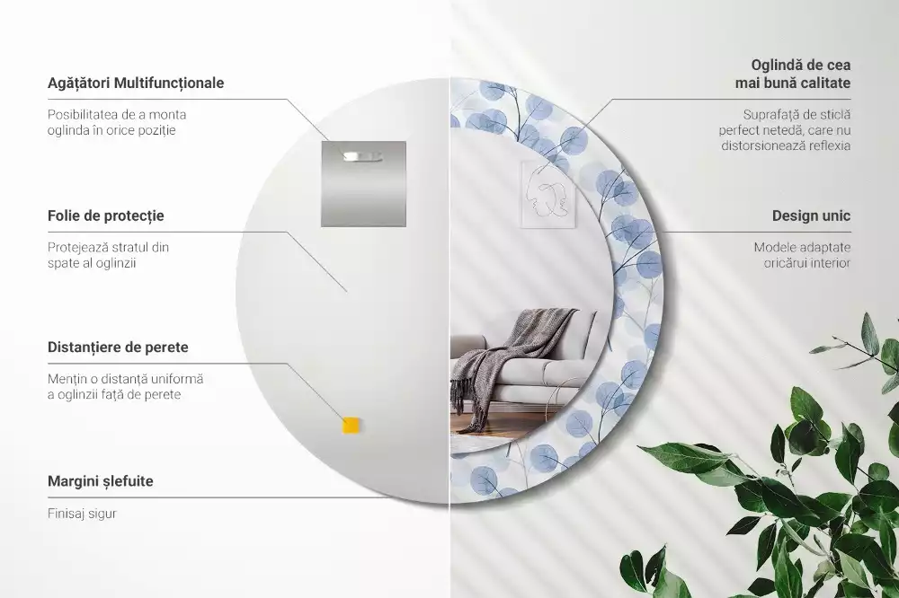 Espejo redondo estampado Ramas hojas